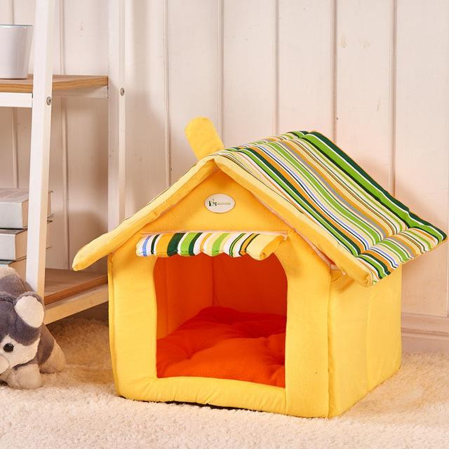 Cozy Striped Dog House – Foldable Pet Bed for Small & Medium Dog