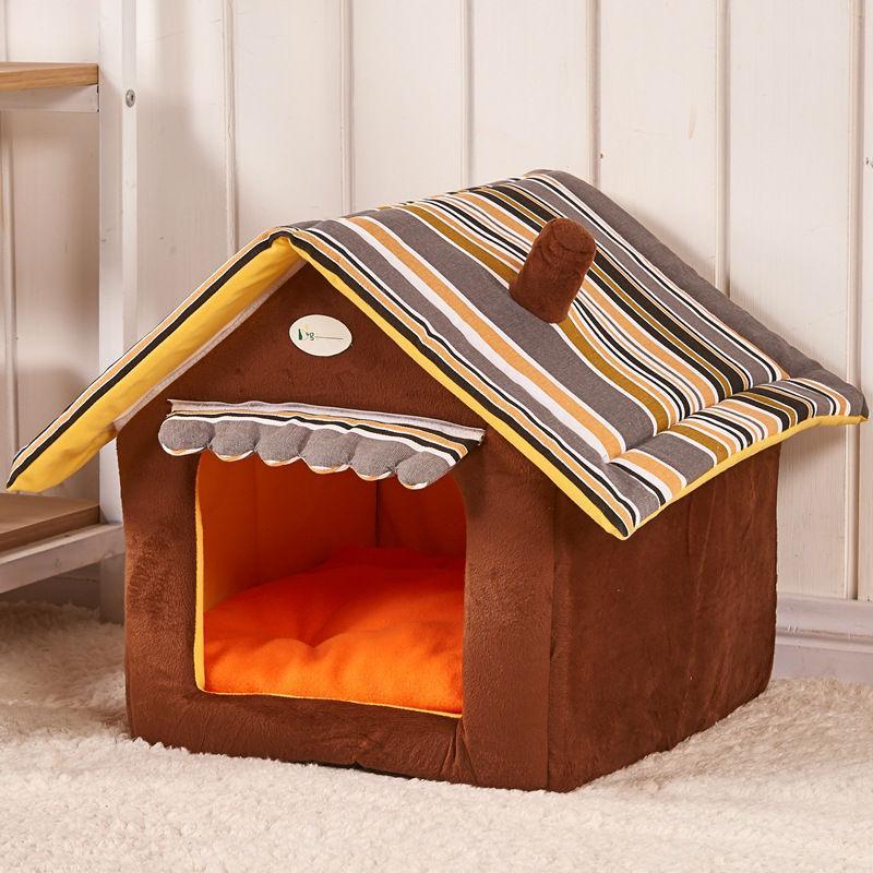 Cozy Striped Dog House – Foldable Pet Bed for Small & Medium Dog
