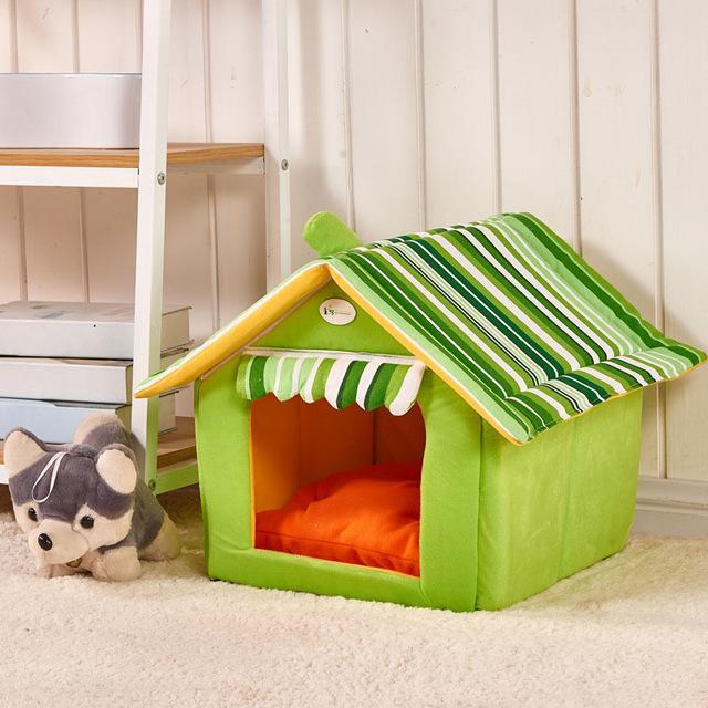 Cozy Striped Dog House – Foldable Pet Bed for Small & Medium Dog